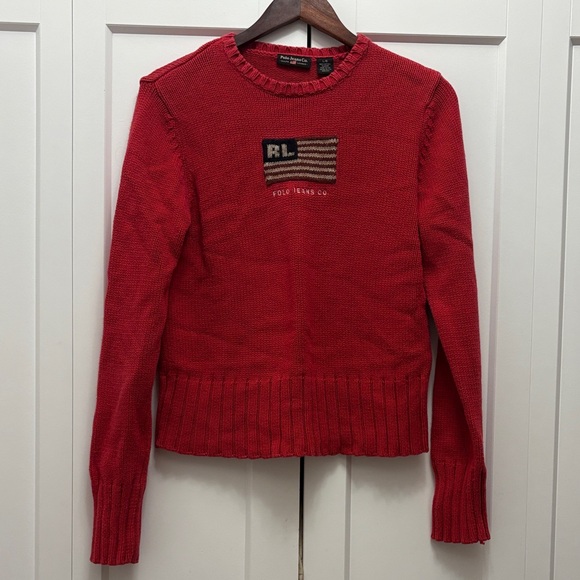 Ralph Lauren Red Knit Sweater with Flag Detail - Picture 1 of 5